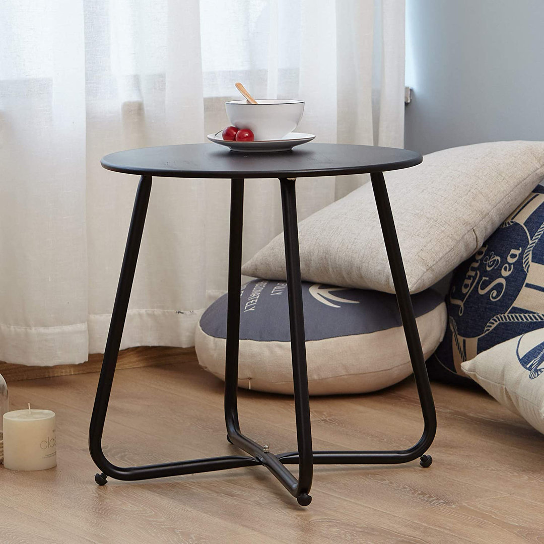 Ebern Designs Steel Patio Side Table, Weather Resistant Outdoor Round End Table